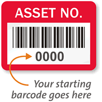 ASSET NO. Label, barcode, pack of 1000