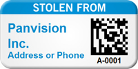 Stolen From Custom 2D Barcode Asset Tag