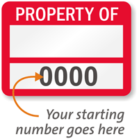 PROPERTY OF ____ (blank) Label, with numbering