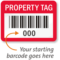 PROPERTY TAG, with barcode numbering