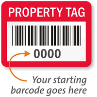 PROPERTY TAG, barcode, pack of 1000