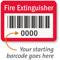 FIRE EXTINGUISHER Label, barcode, pack of 1000
