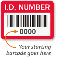 I.D. NUMBER Label, barcode, pack of 1000