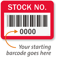 STOCK NO. Label, barcode, pack of 1000