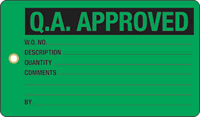 QA Approved Plastic Tags, Vinyl Inspection Tag