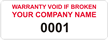 Tamper Labels, Warranty Void Company Name with Numbering