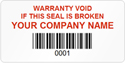 Tamper Labels, Warranty Void Company Name with Bardcode