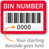 BIN NUMBER Label, barcode, pack of 1000
