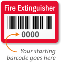 FIRE EXTINGUISHER Label, barcode, pack of 1000