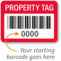 Property Tag Barcode Number Labels (Pack of 1000)