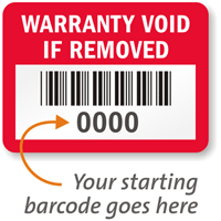 Warranty Void if Removed, with barcode, pack of 1000
