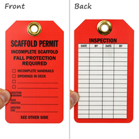 Scaffold Permit, Incomplete Scaffold Fall Protection Required Tag