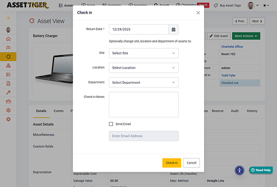check-in and check out feature